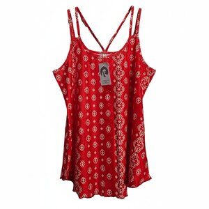 NWT | RIROW Red Geometric Pattern Tank Top | Criss-Cross Back | Size Medium